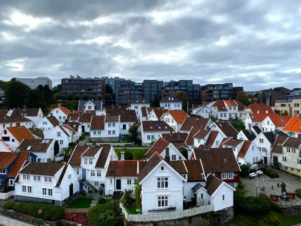 white historic houses in norway.